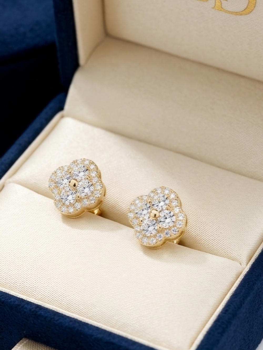 Moissanite Gold Clover Stud Earrings